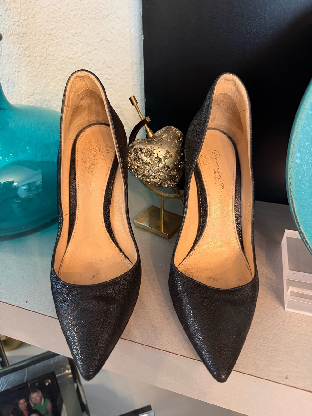 Gianvito Rossi Black Glitter Pointed-Toe Pumps